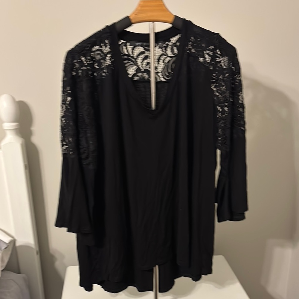 Black Lace Sleeve Women's Top